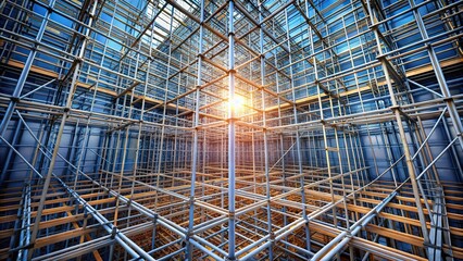 Sticker - Abstract image showing interconnected scaffolding grids, abstract, interconnected, scaffolding, grids, construction