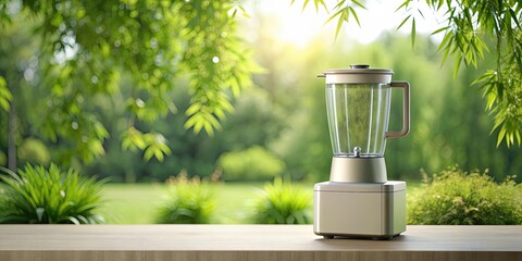 Poster - Empty minimalist blender podium in a natural summer setting , , blender, podium, empty, minimalist, natural, summer, setting