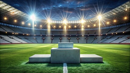 Poster - Empty winner's podium at the center of a stadium , success, achievement, competition, victory, first place, top