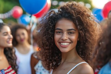 Sticker - Group of smiling friends at an patriotic party.