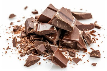 Poster - Pile of shattered chocolate on a blank surface