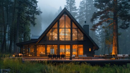 Wall Mural - Modern A-frame House in the Woods