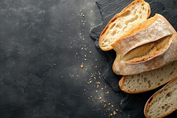 Sticker - View of sliced bread on stone table from above with copy space