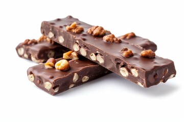 Wall Mural - White background chocolate bar caramel snack with nuts