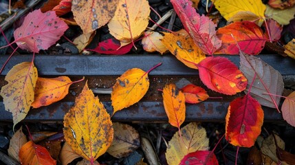 Sticker - Autumn Leaves on Train Tracks