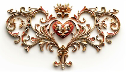 Canvas Print - 3D, Vintage Decorative Elements in the Shape of Symmetrical Heart