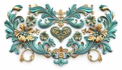 Sticker - 3D, Vintage Decorative Elements in the Shape of Symmetrical Heart