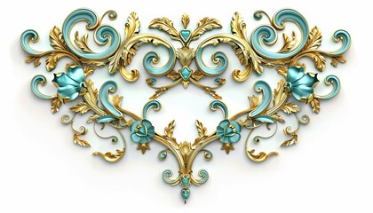 Wall Mural - 3D, Vintage Decorative Elements in the Shape of Symmetrical Heart