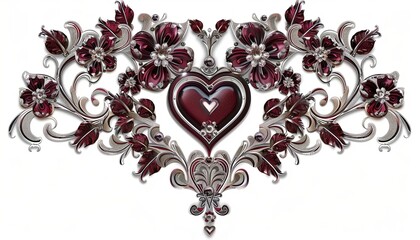 Poster - 3D, Vintage Decorative Elements in the Shape of Symmetrical Heart