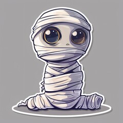 42. Cartoon mummy bandage unraveling sticker, googly eyes