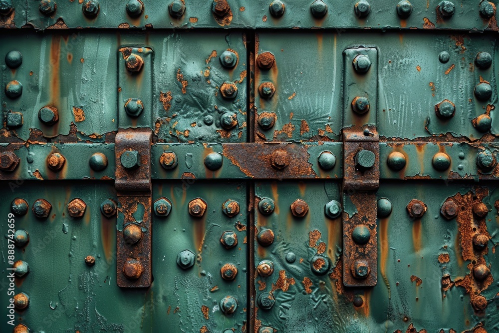 Rustic green metal background with rivets and bolts military tank ...