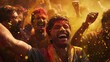 © prime stock - Gathering of Friends and Family for Holi, Celebrating with Colorful Splashes and Laughter, Ideal for Articles on Traditions and Community Unity