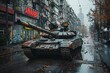 © Matvejs - Military tank involved in intense urban warfare in the city center amidst conflict