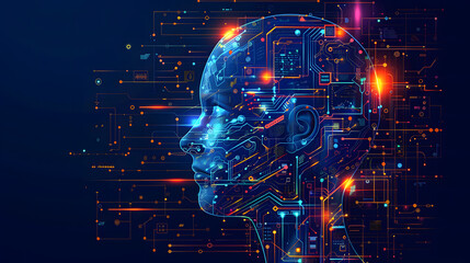 concept of AI brain in futuristic color palette, abstract