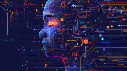 concept of AI brain in futuristic color palette, abstract