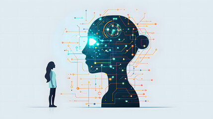 concept of AI brain in futuristic color palette, abstract