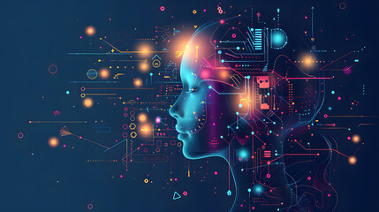 concept of AI brain in futuristic color palette, abstract