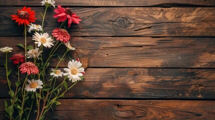 Sticker - Flowers on a Wooden Background