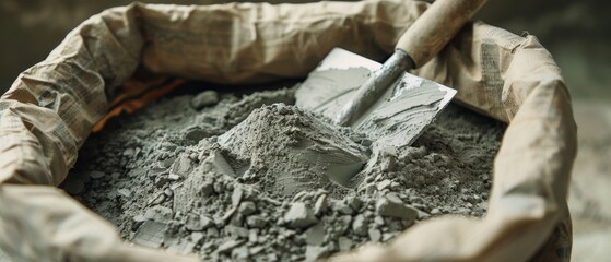 Wall Mural - Powdered cement is packed with trowel in bag