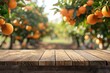 © LimeSky - Product display montage on empty wood table with orange field background