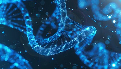 Sticker - A blue DNA strand is shown in a blurry, starry background