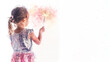 © Ema - Pink watercolor of a kid holding firework at new year celebration festival