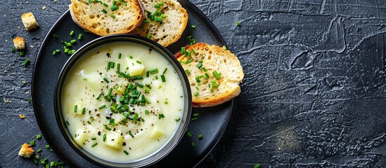 Wall Mural - A bowl of soup with bread on the side