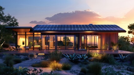 Canvas Print - Modern Sustainable Home with Solar Panels