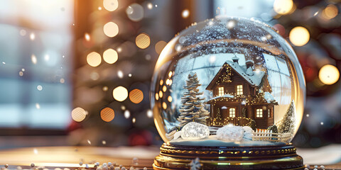 Wall Mural - Christmas snow globe with house inside, decorated for Christmas, generative AI