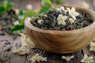 Sticker - Selective focus on dried tea with jasmine flowers