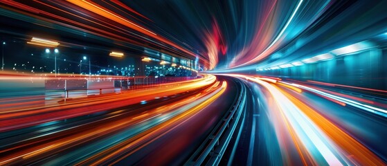 Poster - Blurred Light Trails of Cars in Tunnel