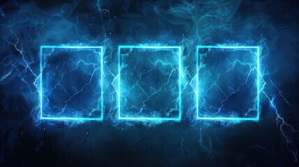 Poster - Three Neon Blue Frames with Electrical Lightning