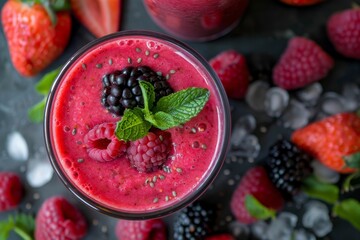 Wall Mural - Square image of a selective focus blended smoothie