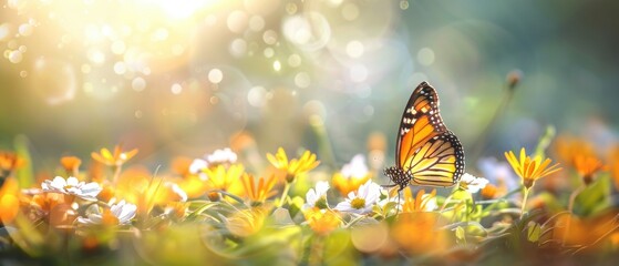 Wall Mural - Butterfly in a Field of Flowers