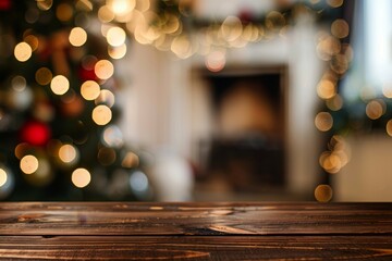 Poster - Table corner with space for product blurred home interior during Christmas with room for text