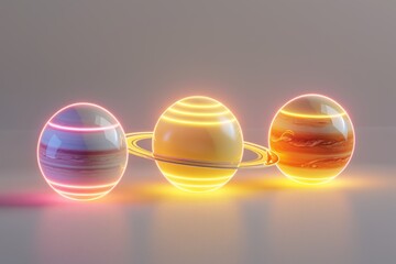 Sticker - Surreal depiction of planets with neon lights dynamic and imaginative design modern and striking visual impact cosmic and vibrant atmosphere