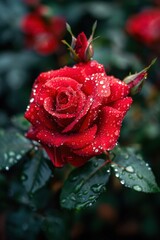 Sticker - A Single Red Rose with Dew Drops