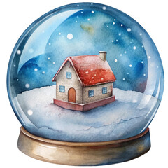 Sticker - Christmas snow globe watercolor illustration, generative AI