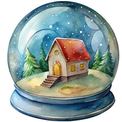 Wall Mural - Christmas snow globe watercolor illustration, generative AI