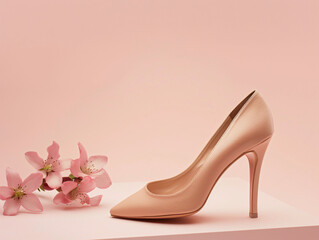 a high heeled shoe and a flower