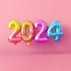 3d realistic isolated vector with gold gel balls as numbers two thousand and twenty four, 2024, white background, New Year's balloons to decorate your design, New Year, Christmas, advertising