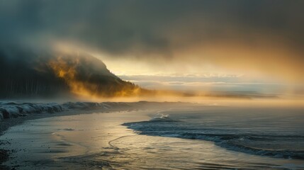 Wall Mural - Misty Coastline Sunrise