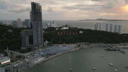 Wall Mural - aerial of Pattaya Thailand at sunset drone travel holiday destination 