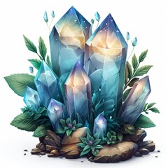 Canvas Print - Exquisite Cluster of Sparkling Blue Crystals Amongst Natural Greenery