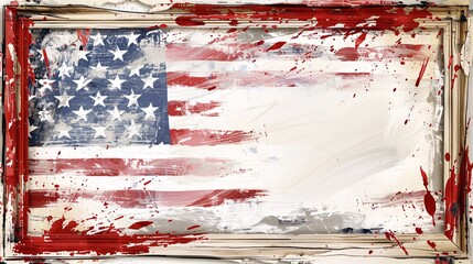 An artistic photo frame with a hand-painted style American flag border, creating a unique and creative design on a white background.