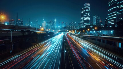 Poster - Night Cityscape with Light Trails