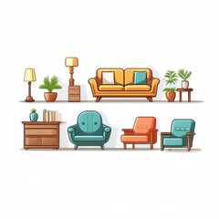 set of icons depicting various elements of classic home furniture