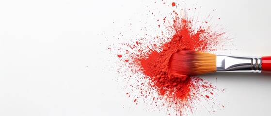 Wall Mural -  A tight shot of a paintbrush, red pigment smeared atop and base