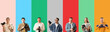 © Pixel-Shot - Group of different people with photo cameras on color background