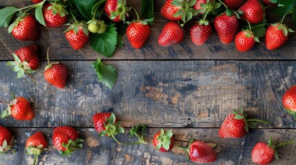 Wall Mural - Strawberries displayed on a wooden surface